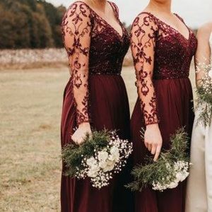 Mori Lee Chiffon Bridesmaids Dress in Bordeaux